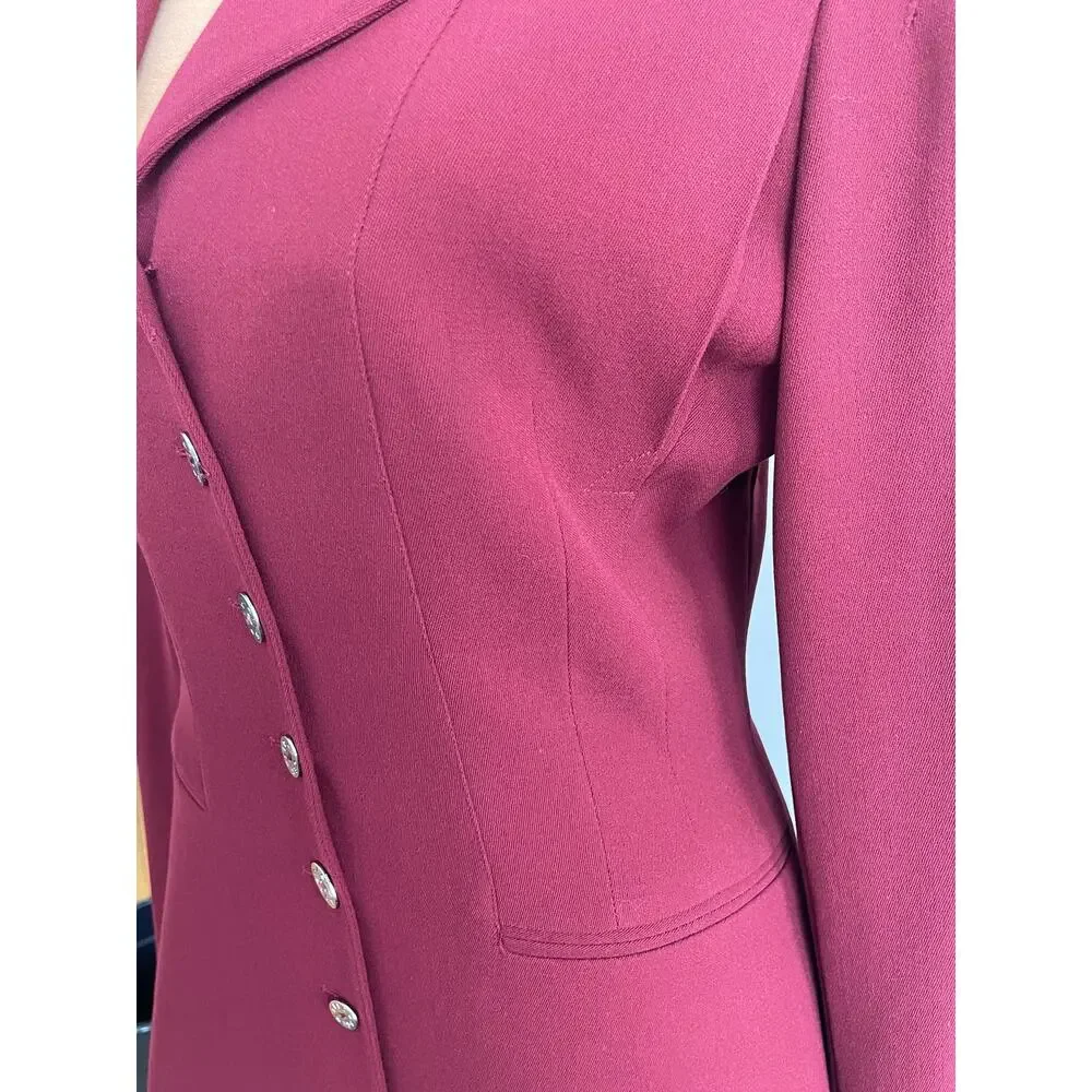 Lagerfeld Wmns Sz 38 Vintage 90s Maroon Fitted Blazer Retro Vintage Cool Work